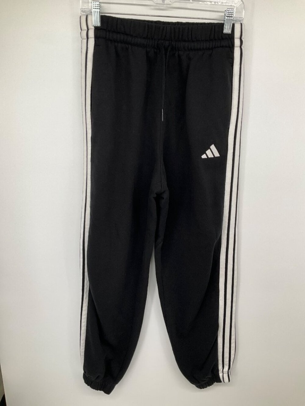 Adidas Essentials 3-Stripes Fleece Loose-Fit Sweatpants, Size Small Black/White - Picture 2 of 8